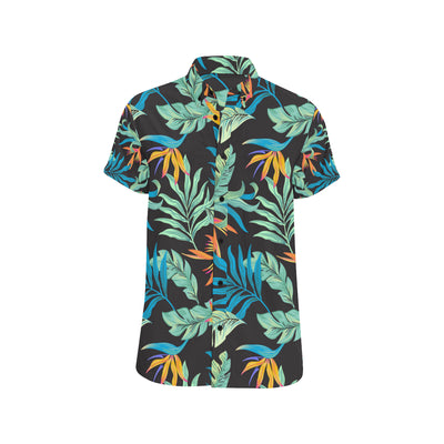 Tropical Palm Leaves Hawaiian Flower Men's Short Sleeve Button Up Shirt