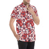 Red Hibiscus Pattern Print Design HB01 Men's Short Sleeve Button Up Shirt