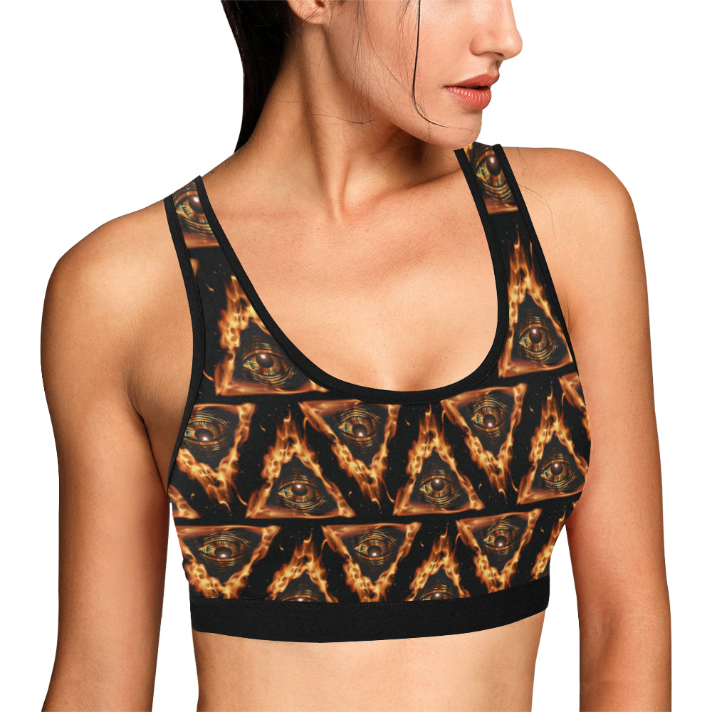Eye of Horus in Flame Print Sports Bra
