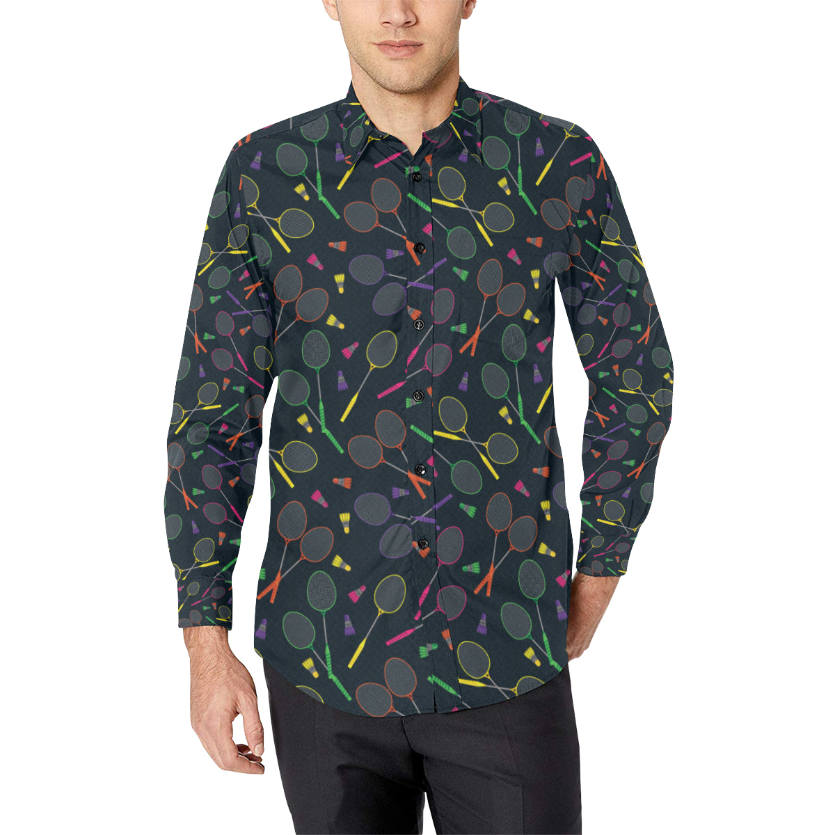 Badminton Pattern Print Design 04 Men's Long Sleeve Shirt