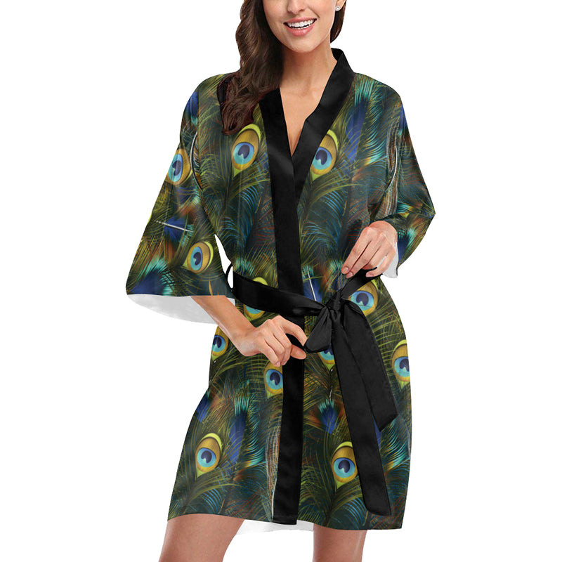 Peacock Feather Pattern Print Design A03 Women's Short Kimono