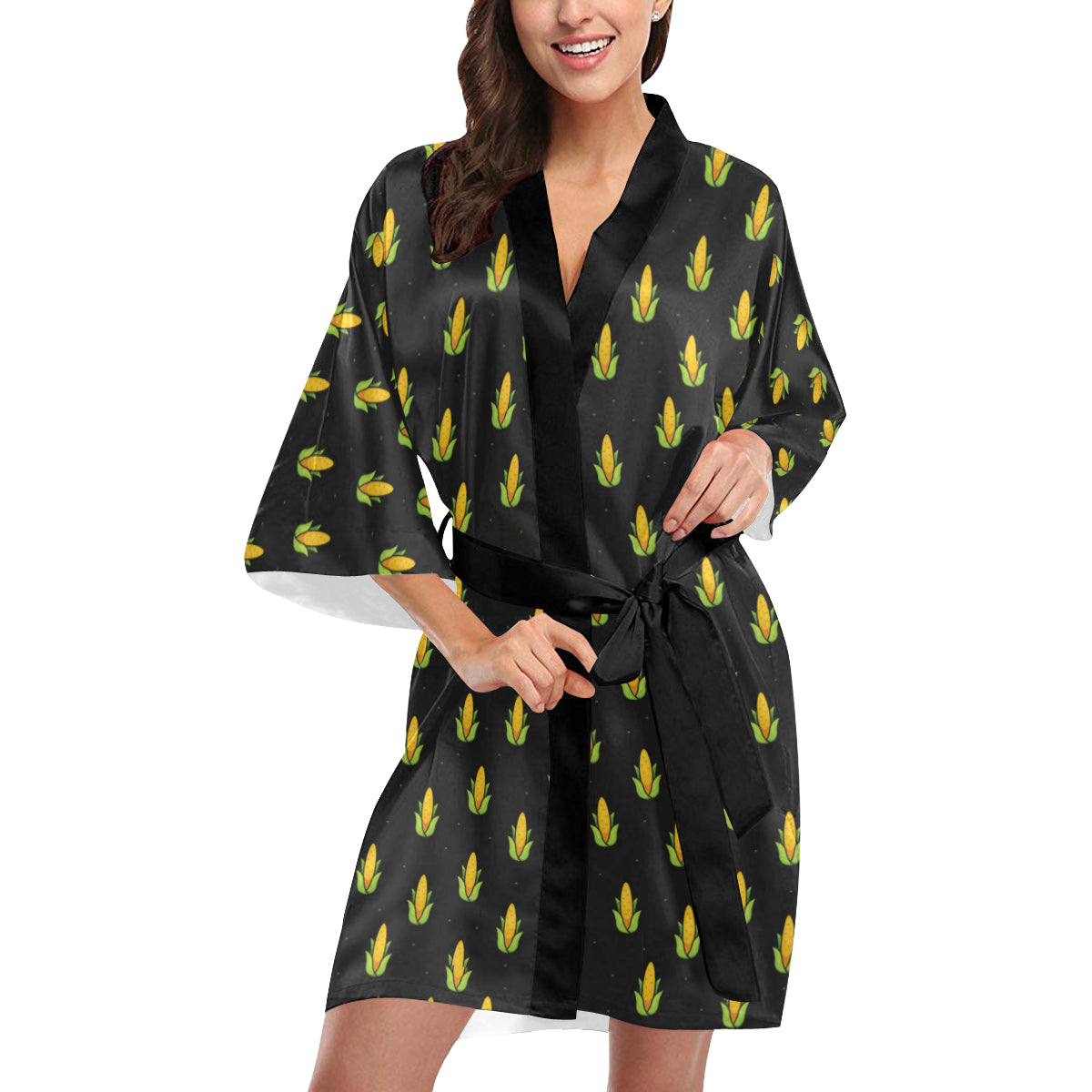 Corn Pattern Print Design 04 Women's Short Kimono