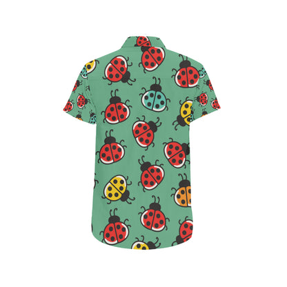 Ladybug Pattern Print Design 02 Men's Short Sleeve Button Up Shirt