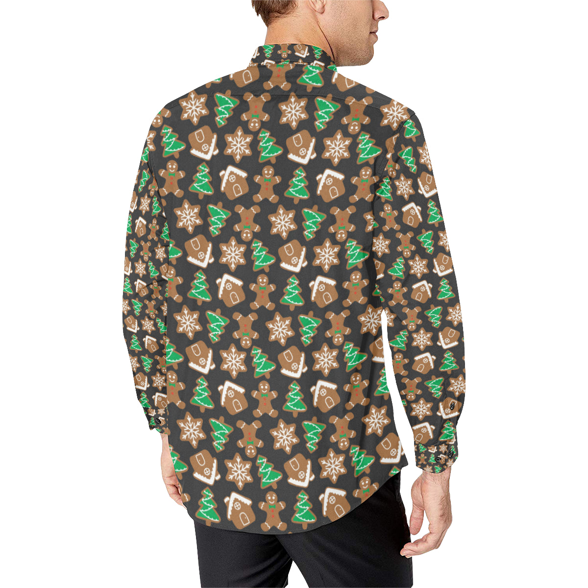 Gingerbread Pattern Print Design 02 Men's Long Sleeve Shirt