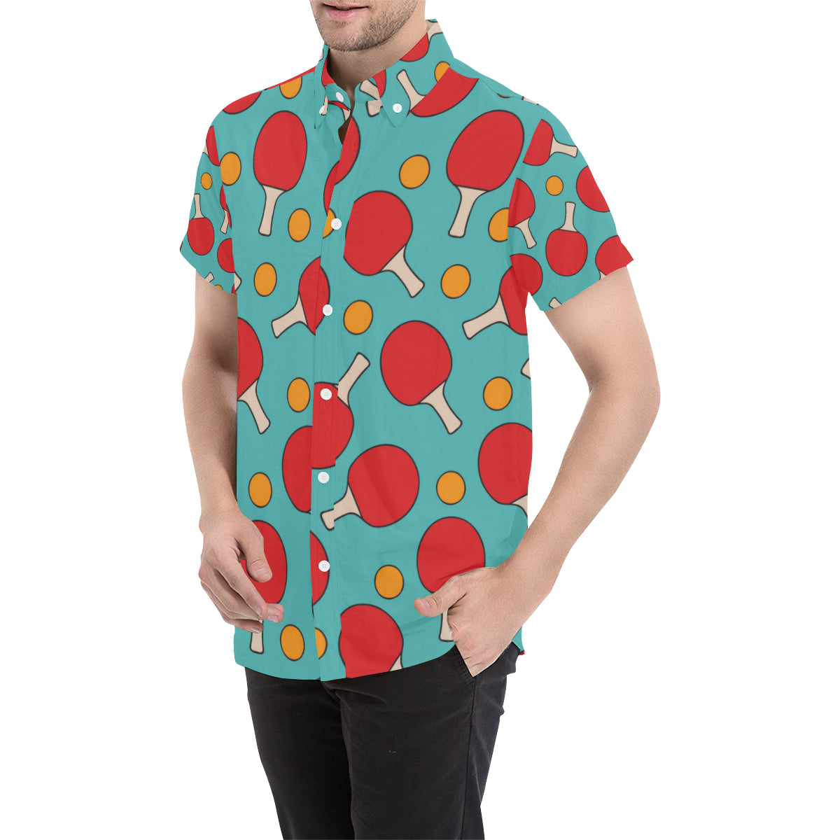 Ping Pong Pattern Print Design A01 Men's Short Sleeve Button Up Shirt