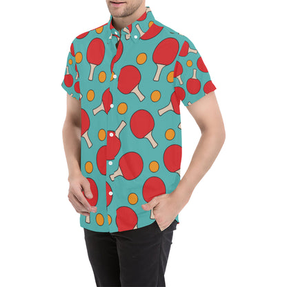 Ping Pong Pattern Print Design A01 Men's Short Sleeve Button Up Shirt