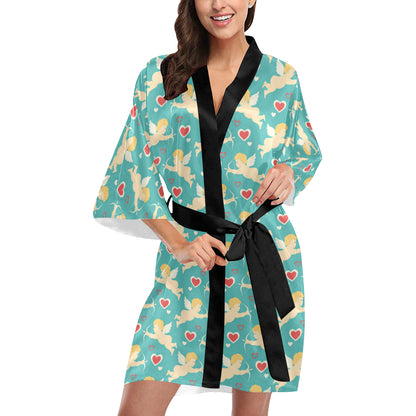 Cupid Pattern Print Design 01 Women's Short Kimono