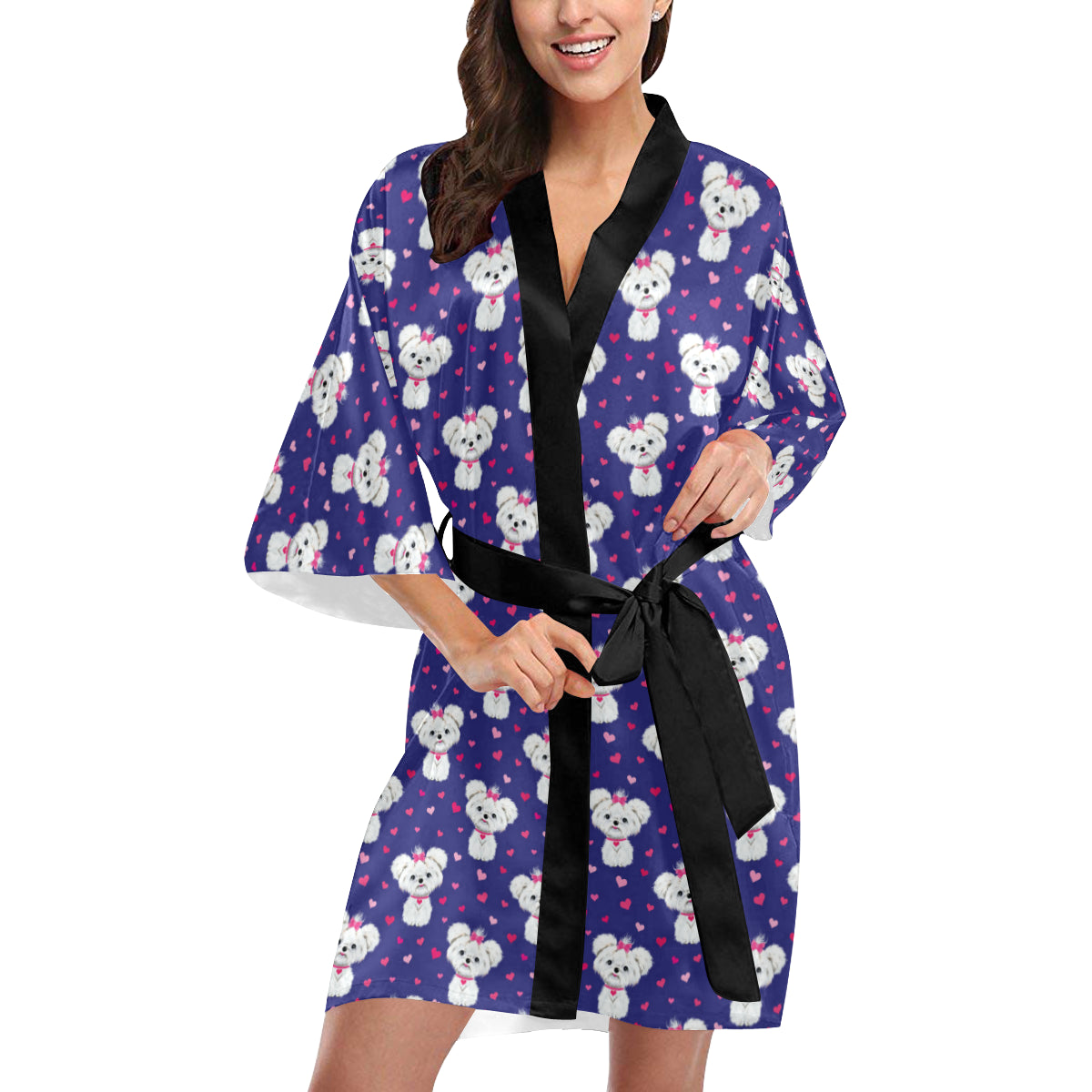 Maltese Pattern Print Design 02 Women's Short Kimono
