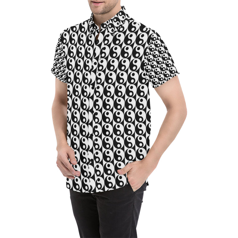 Yin Yang Classic Pattern Design Print Men's Short Sleeve Button Up Shirt