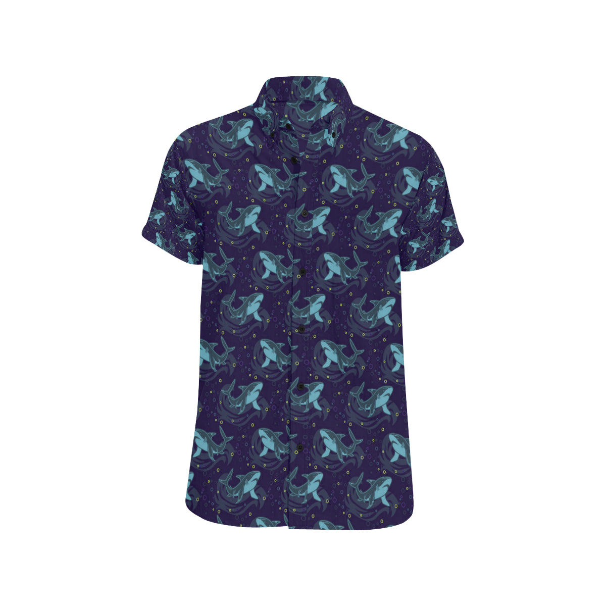 Shark Themed Print Men's Short Sleeve Button Up Shirt