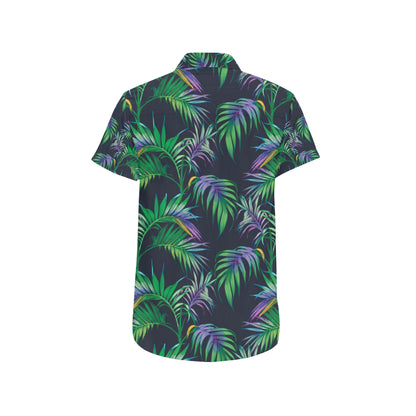 Palm Leaves Pattern Print Design PL04 Men's Short Sleeve Button Up Shirt