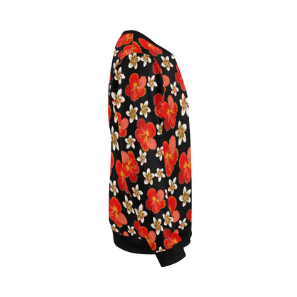 Red Hibiscus Pattern Print Design HB022 Men Long Sleeve Sweatshirt