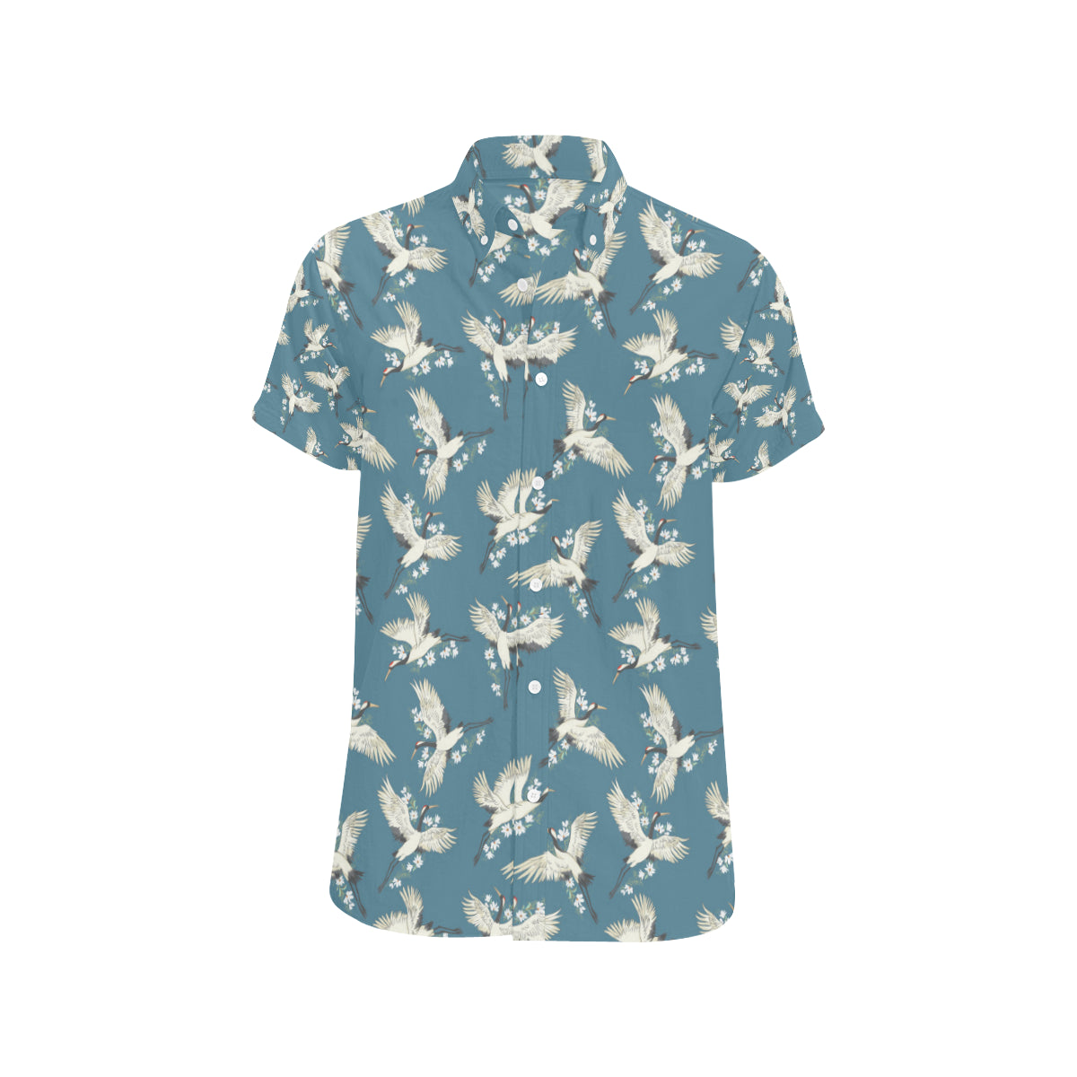 Crane Pattern Print Design 02 Men's Short Sleeve Button Up Shirt