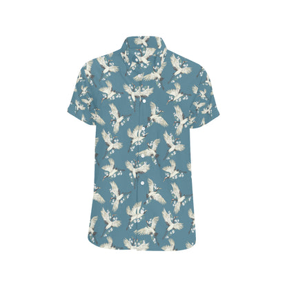 Crane Pattern Print Design 02 Men's Short Sleeve Button Up Shirt