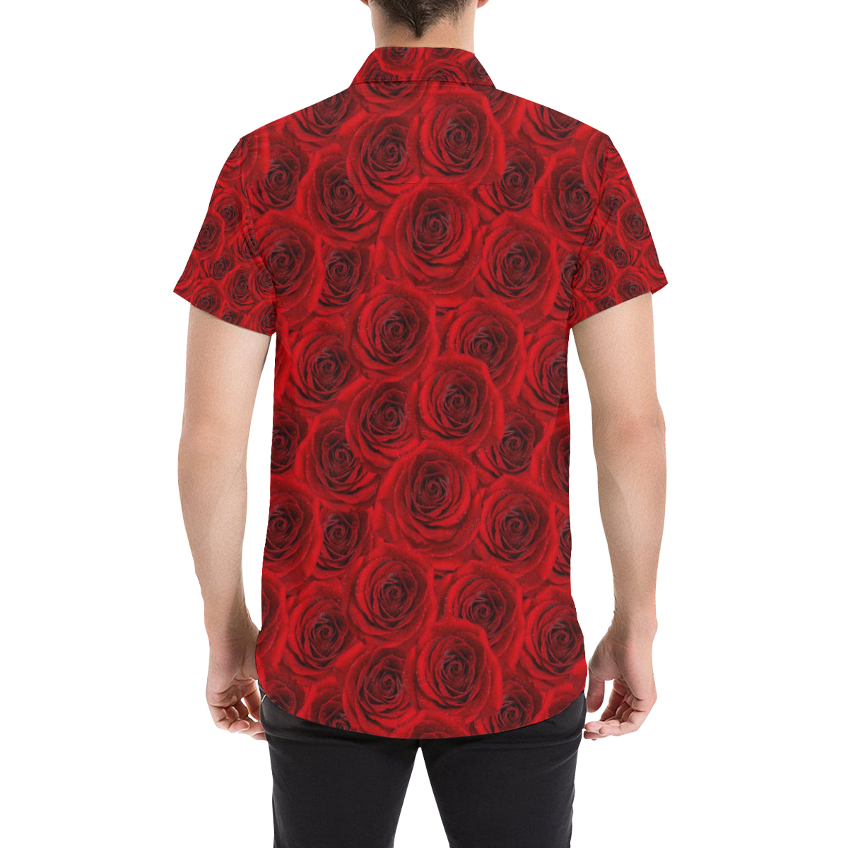 Rose Red Pattern Print Design RO04 Men's Short Sleeve Button Up Shirt