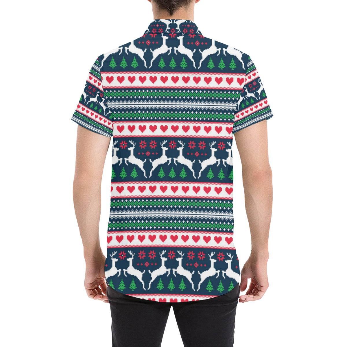 Reindeer Pattern Print Design 03 Men's Short Sleeve Button Up Shirt