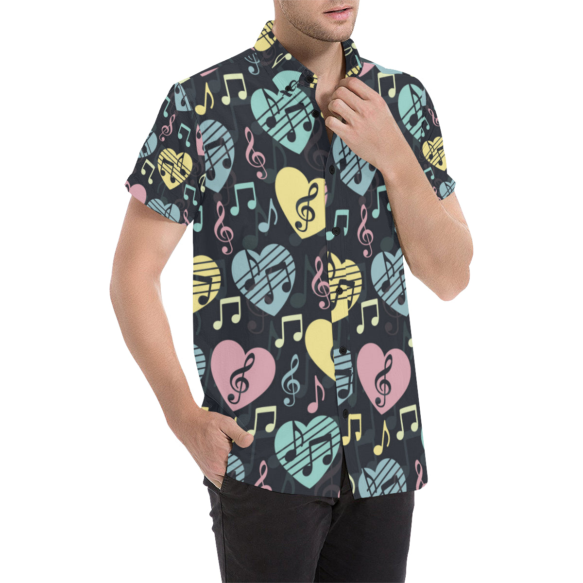 Music note Pattern Print Design A03 Men's Short Sleeve Button Up Shirt