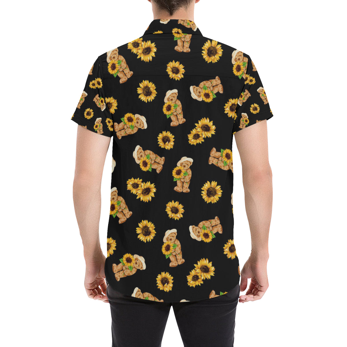 Sunflower Pattern Print Design SF016 Men's Short Sleeve Button Up Shirt