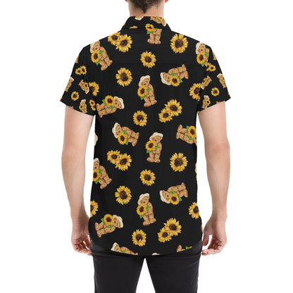 Sunflower Pattern Print Design SF016 Men's Short Sleeve Button Up Shirt