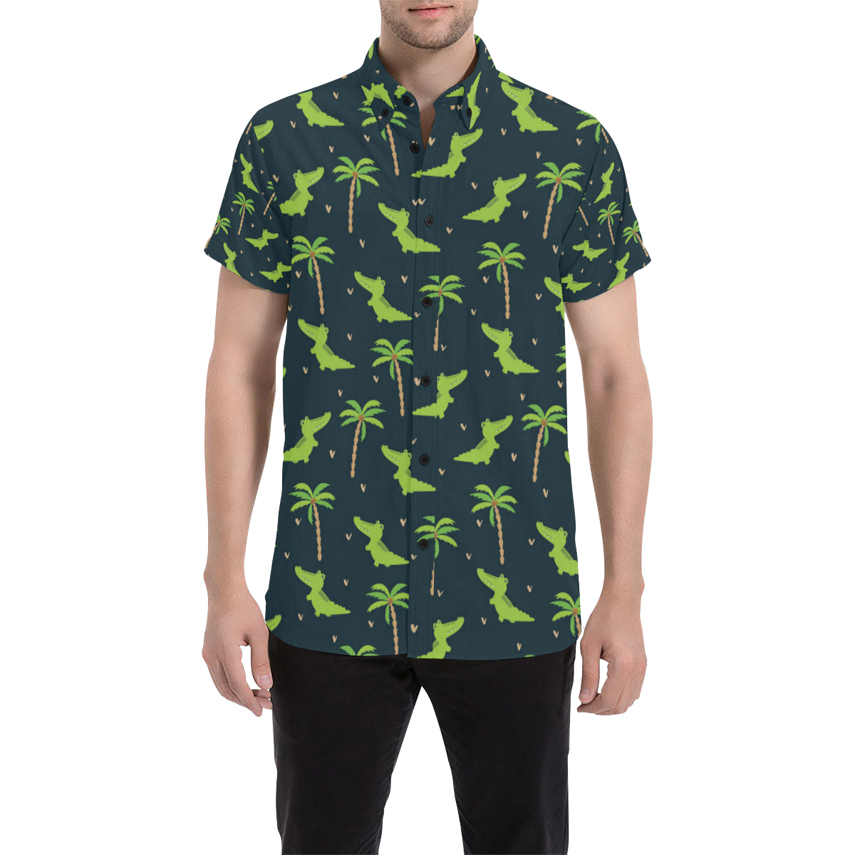 Alligator Pattern Print Design 02 Men's Short Sleeve Button Up Shirt