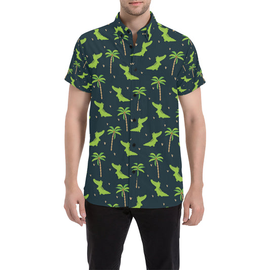 Alligator Pattern Print Design 02 Men's Short Sleeve Button Up Shirt