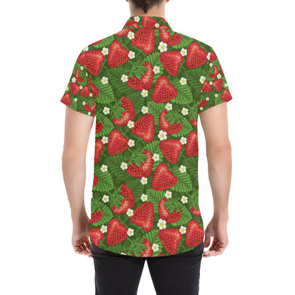 Strawberry Pattern Print Design SB05 Men's Short Sleeve Button Up Shirt