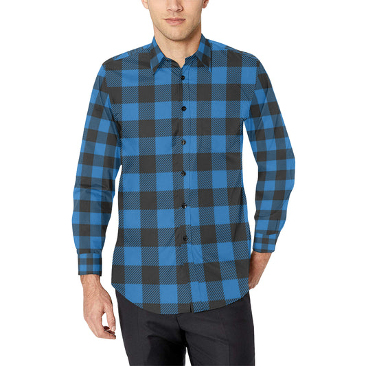 Buffalo check Blue Pattern Print Design 03 Men's Long Sleeve Shirt