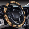 Brown Hibiscus Pattern Print Design HB06 Steering Wheel Cover with Elastic Edge