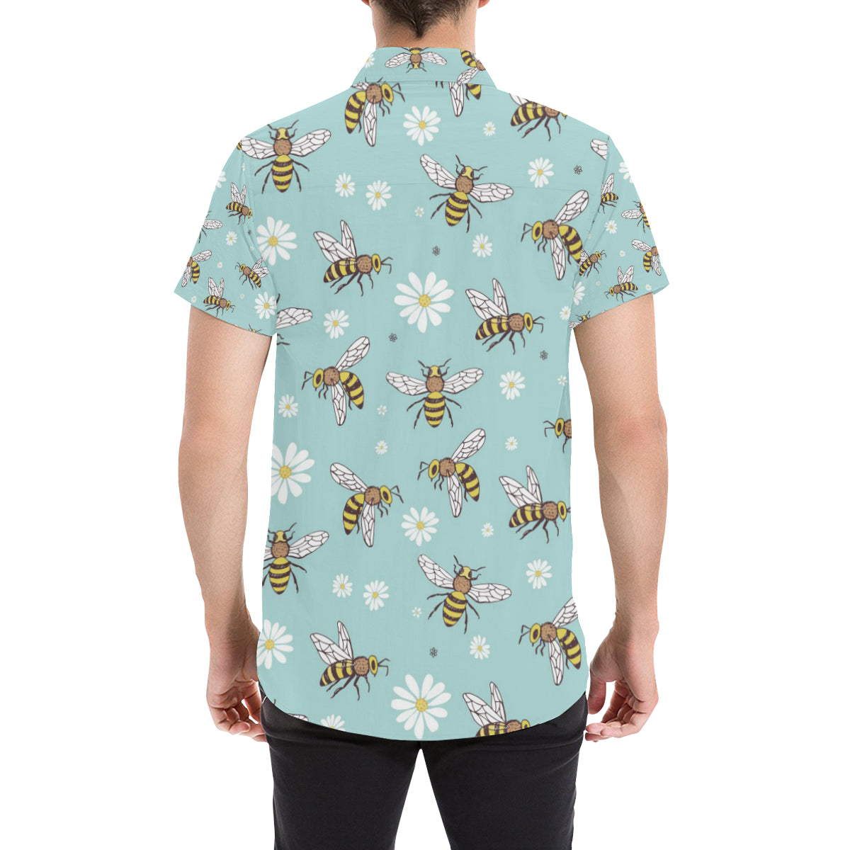 Bee Pattern Print Design BEE010 Men's Short Sleeve Button Up Shirt