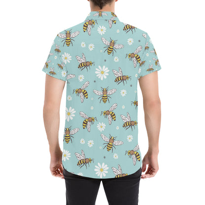 Bee Pattern Print Design BEE010 Men's Short Sleeve Button Up Shirt