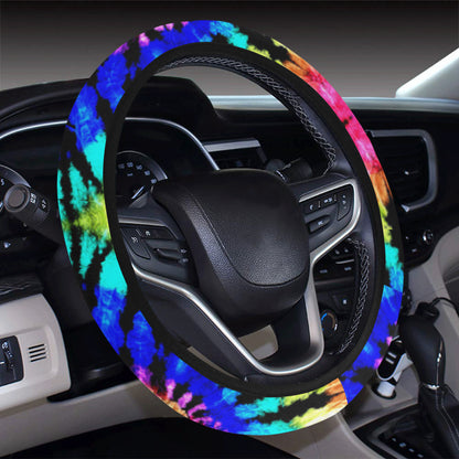 Tie Dye Rainbow Design Print Steering Wheel Cover with Elastic Edge