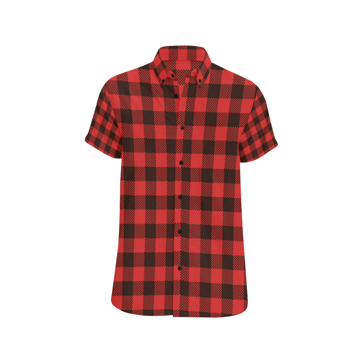 Buffalo check Red Pattern Print Design 05 Men's Short Sleeve Button Up Shirt