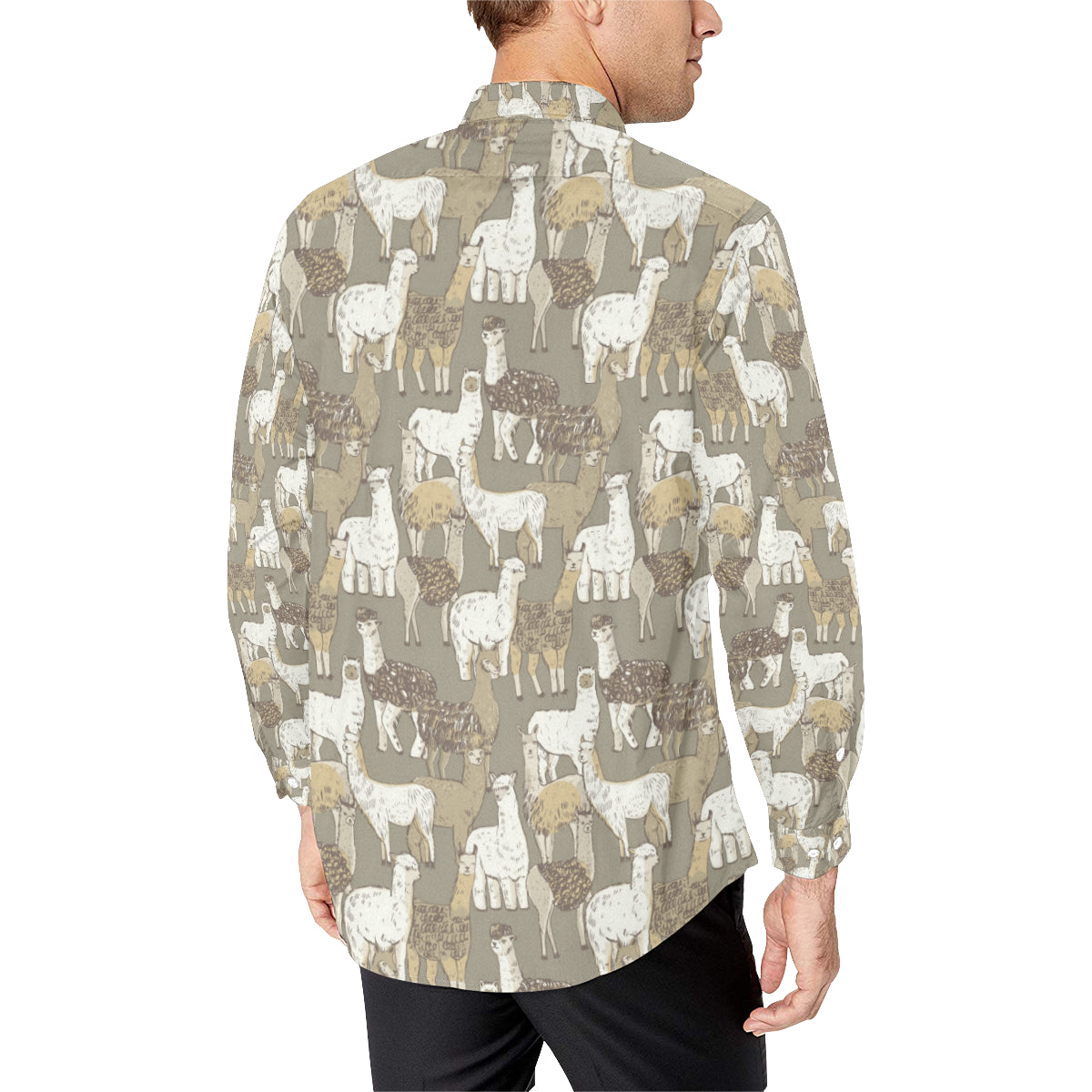 Alpaca Pattern Print Design 01 Men's Long Sleeve Shirt