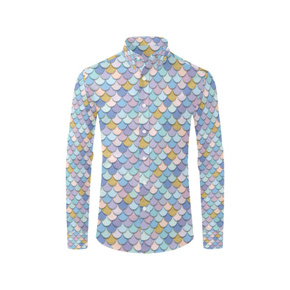 Mermaid Scales Pattern Print Design 05 Men's Long Sleeve Shirt