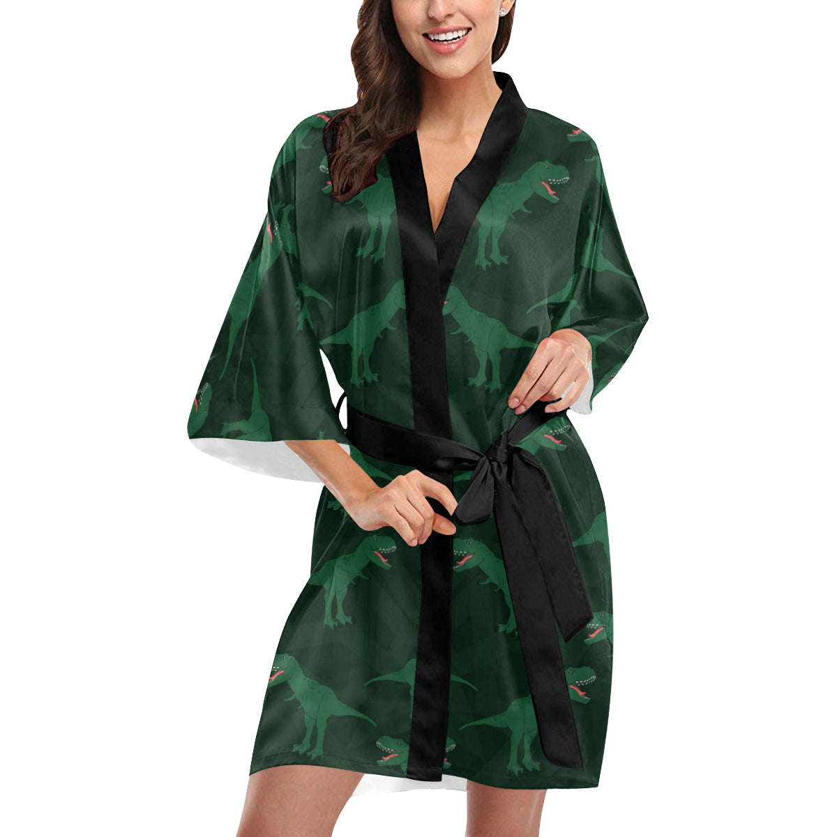 T Rex Pattern Print Design A06 Women's Short Kimono
