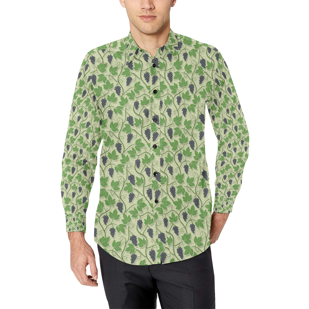 Wine Grape Thmed Print Men's Long Sleeve Shirt