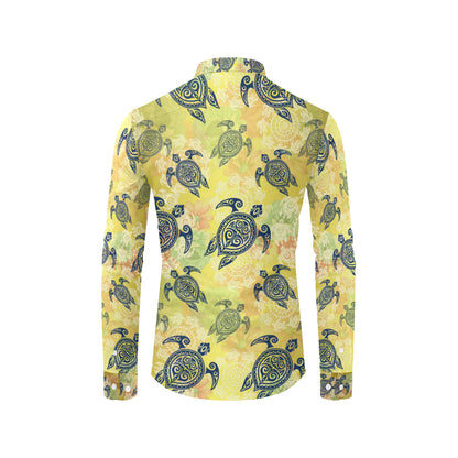 Hawaiian Turtle Tribal Design Print Men's Long Sleeve Shirt