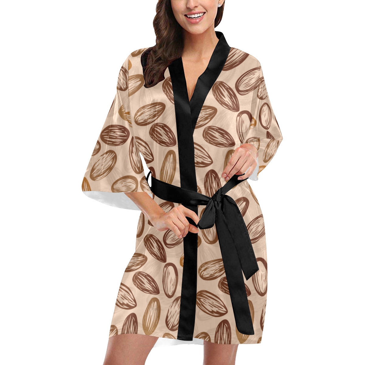 Almond Pattern Print Design 02 Women's Short Kimono