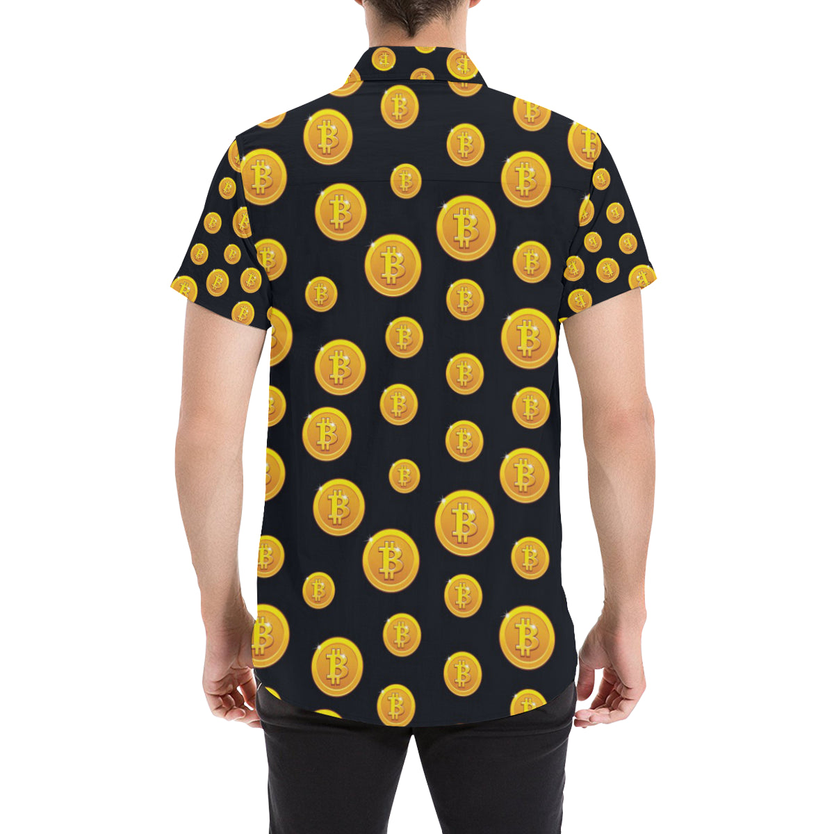 Bitcoin Pattern Print Design DO04 Men's Short Sleeve Button Up Shirt