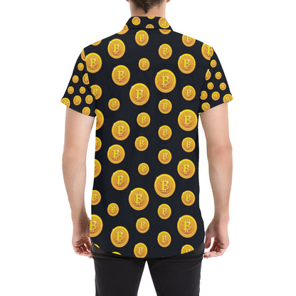 Bitcoin Pattern Print Design DO04 Men's Short Sleeve Button Up Shirt