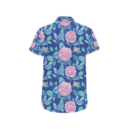Camellia Pattern Print Design CM05 Men's Short Sleeve Button Up Shirt