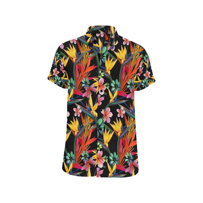 Tropical Flower Pattern Print Design TF015 Men's Short Sleeve Button Up Shirt