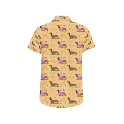 Dachshund Pattern Print Design 07 Men's Short Sleeve Button Up Shirt