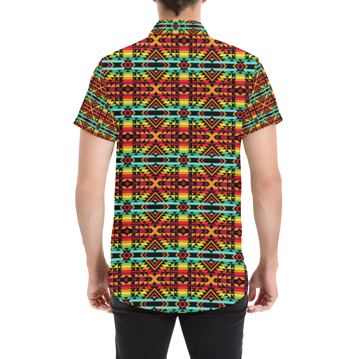 Kente Red Design African Print Men's Short Sleeve Button Up Shirt