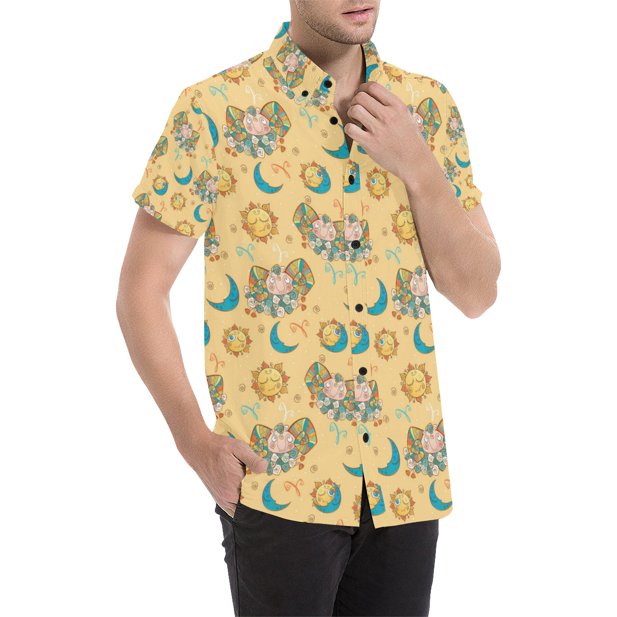 Aries Zodiac Pattern Print Design 03 Men's Short Sleeve Button Up Shirt