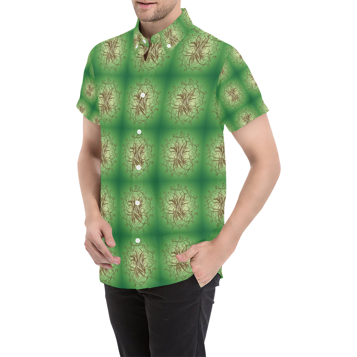 Celtic Pattern Print Design 05 Men's Short Sleeve Button Up Shirt