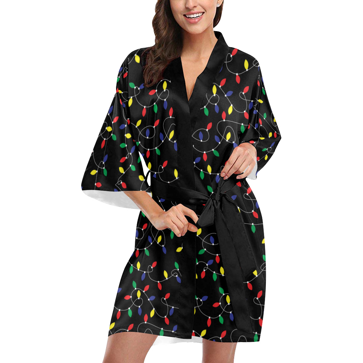 Christmas Light Pattern Print Design 04 Women's Short Kimono