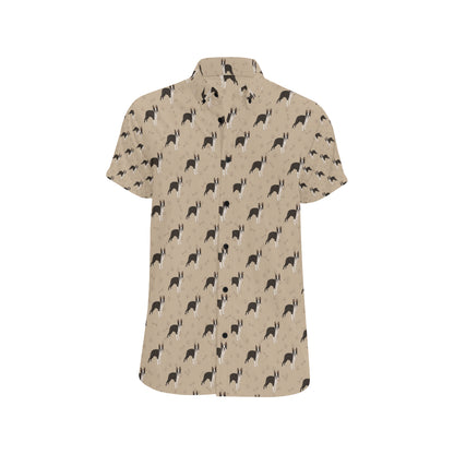 Boston Terrier Pattern Print Design 02 Men's Short Sleeve Button Up Shirt