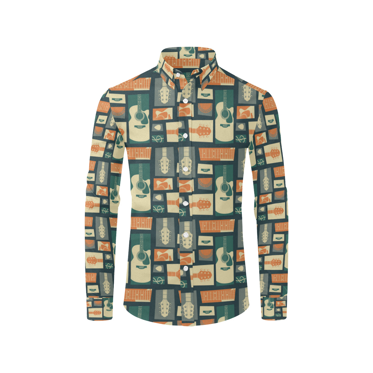 Acoustic Guitar Pattern Print Design 02 Men's Long Sleeve Shirt