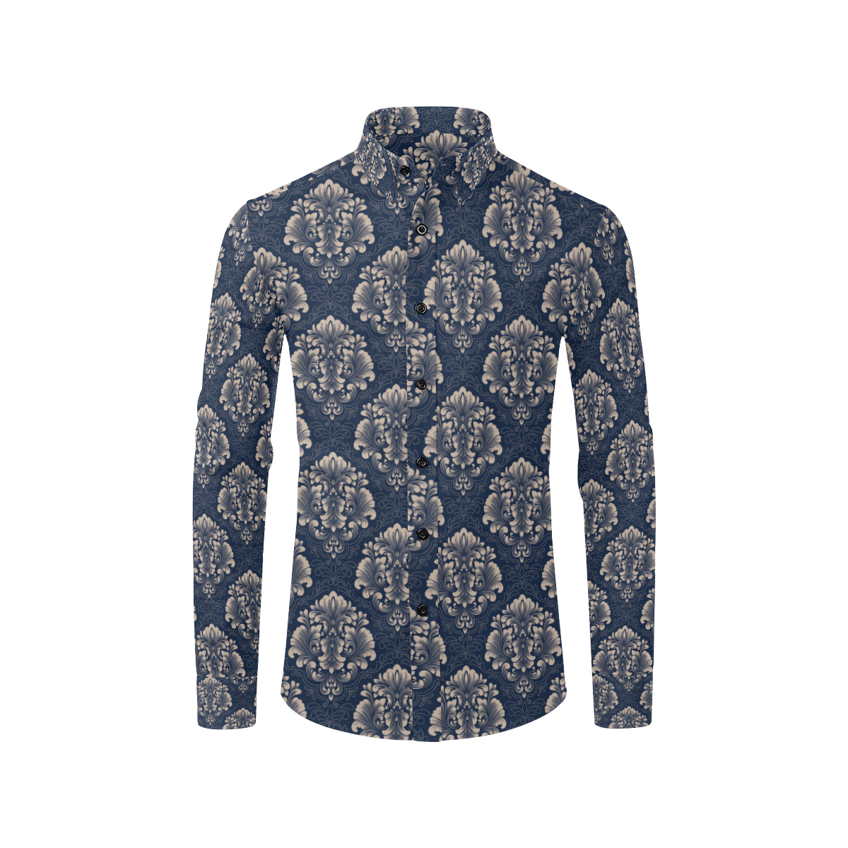 Damask Blue Luxury Print Pattern Men's Long Sleeve Shirt